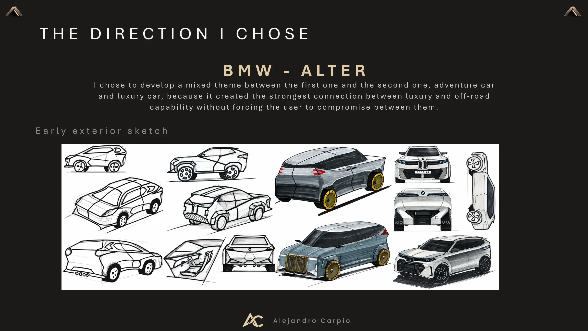 Exterior line sketches and marker renderings of the chosen mixed direction