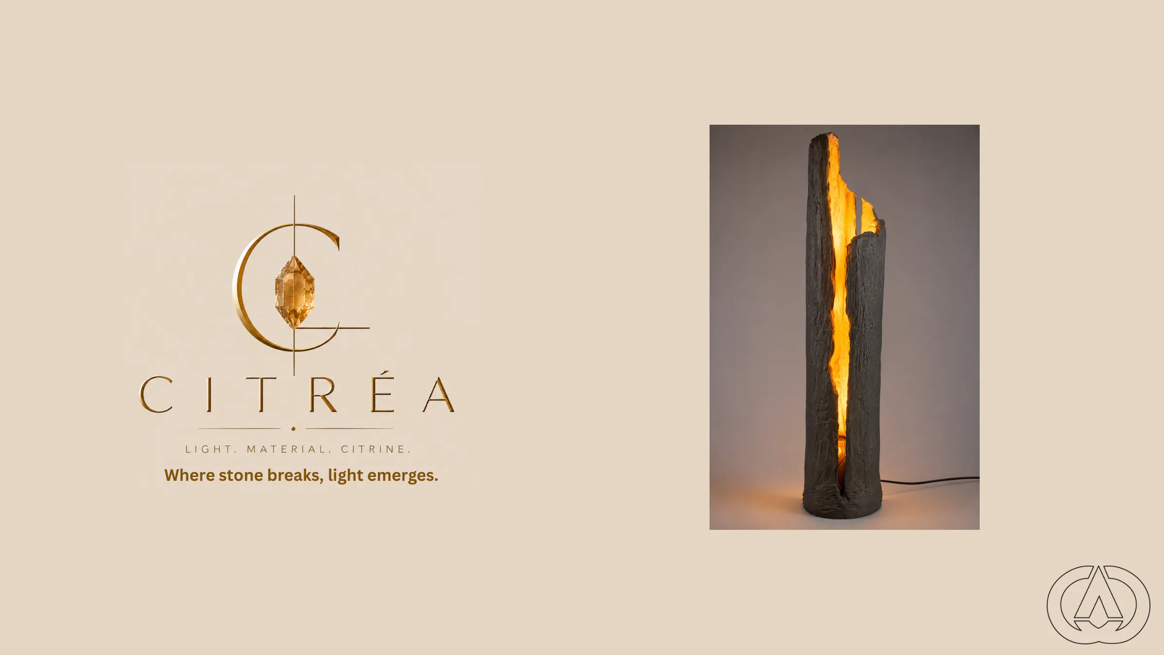 Citrea brand mark beside a photo of the lit floor lamp