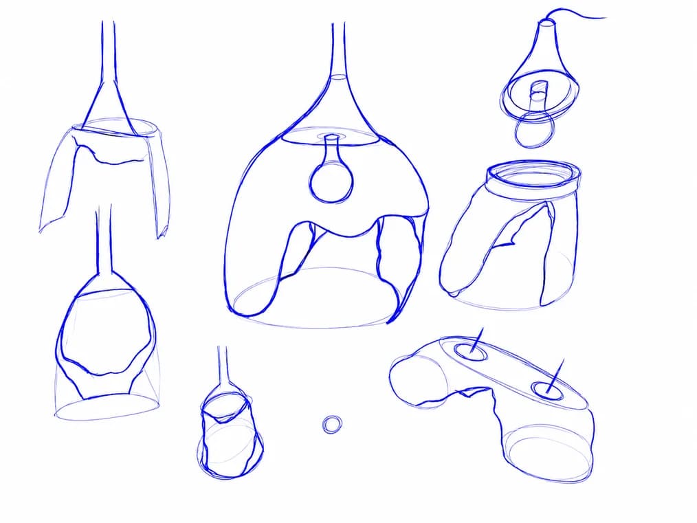 Preliminary sketches of organic pendant and bulb-like lamp shapes