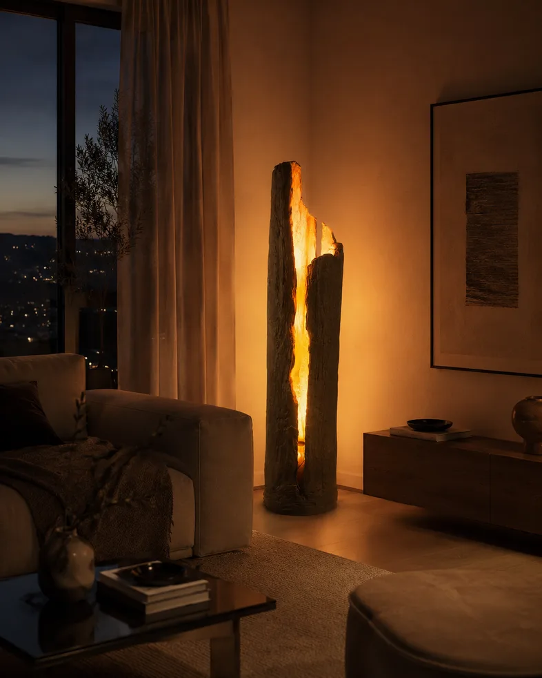 Renders of the Citrea lamp placed in warm living room interiors (1 of 2)