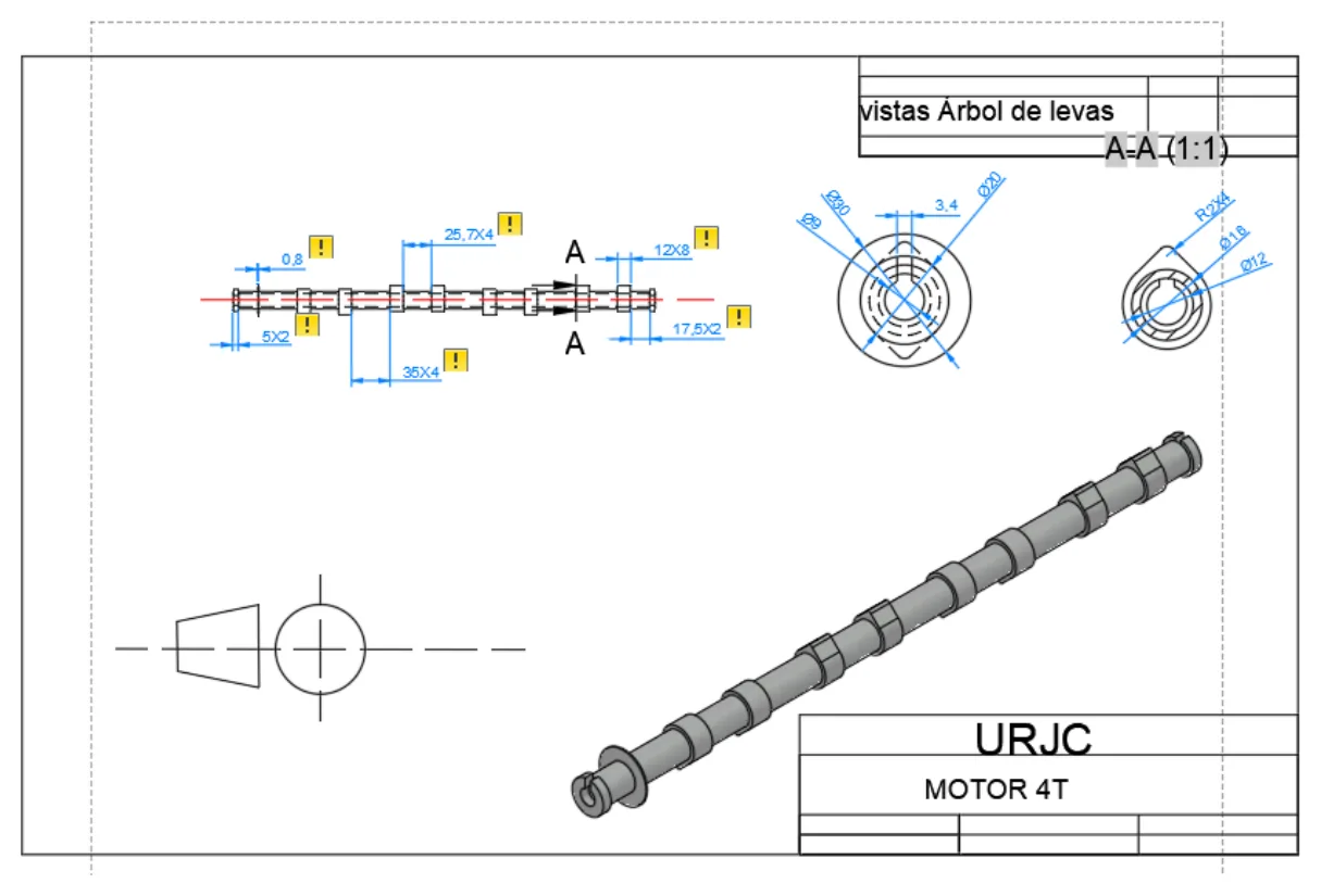 Four-stroke engine, Camshaft — views and section A-A