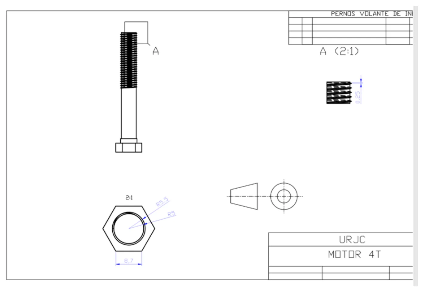 Four-stroke engine, Flywheel bolt — thread detail