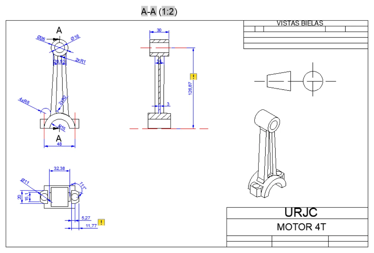 Four-stroke engine, Connecting rod — views and section A-A