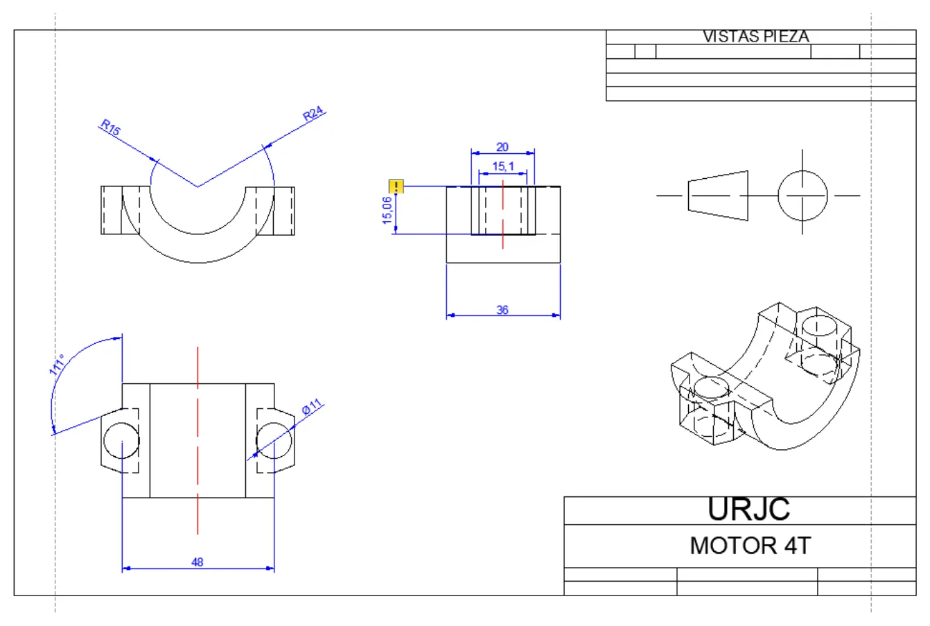 Four-stroke engine, Bearing cap — dimensioned views
