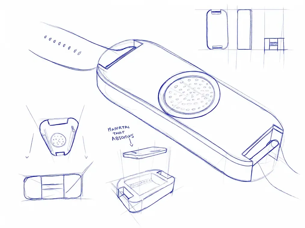 Preliminary sketches of a wrist device with perforated top