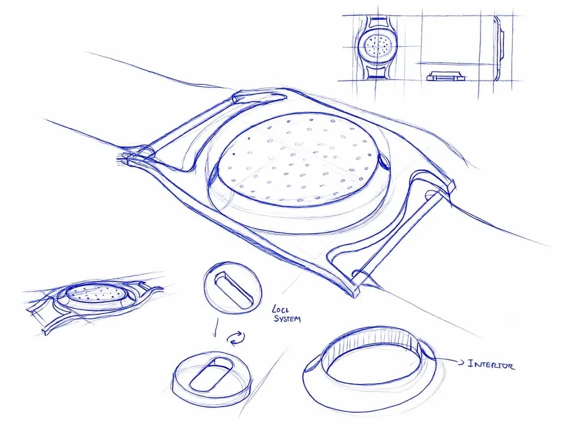 Preliminary sketches of a perforated cuff around the wrist
